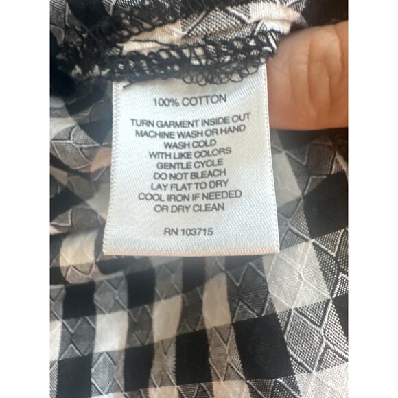 Valerie Stevens Black and White Gingham Bell Sleeves with Button Backing Blouse - Picture 6 of 7